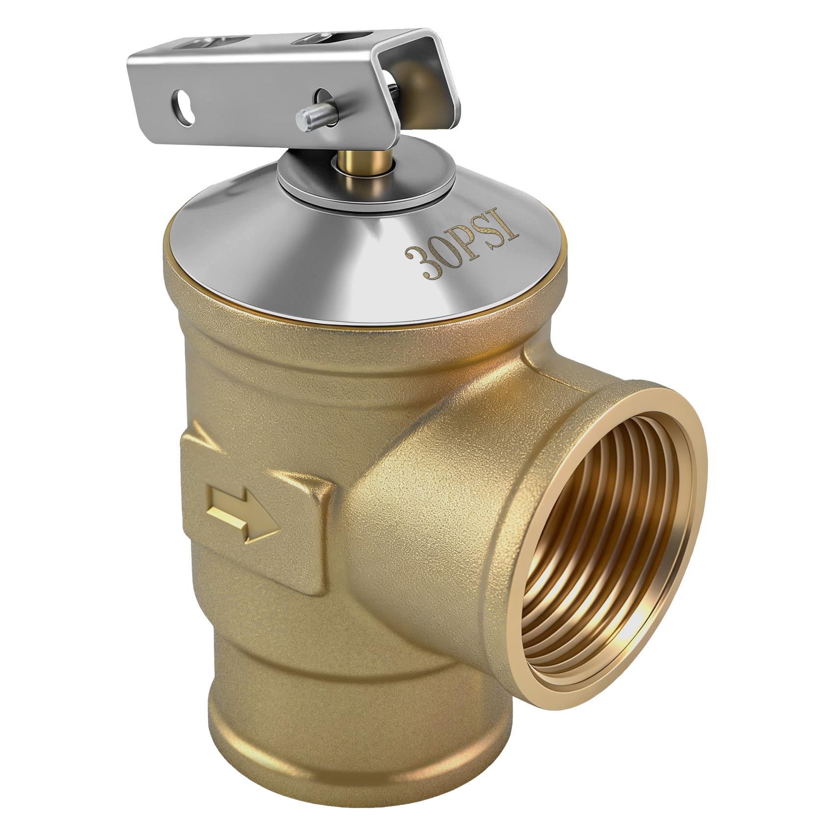 3/4" FNPT Female Inlet & Outlet – 30 PSI Automatic Pressure Relief Valve for Hot Water Boilers & Hydronic Heating Systems, Durable Lead-Free Brass, Up