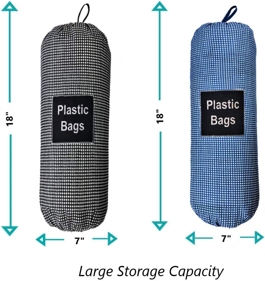 Creative Kitchenware Plastic Bag Holder and Dispenser - 2-Pack - Large Storage Organizer for Shopping Grocery Bags (Blue and Black)