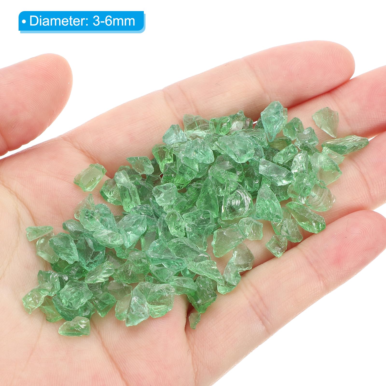 PATIKIL Decorative Glass Gravel 450g/1lb 3-6mm, Irregular Glitters Stone Beads Chips Broken Crushed Fire Glass for Craft Vase Filler Fish Tank Aquarium, Dark Green - Image 2