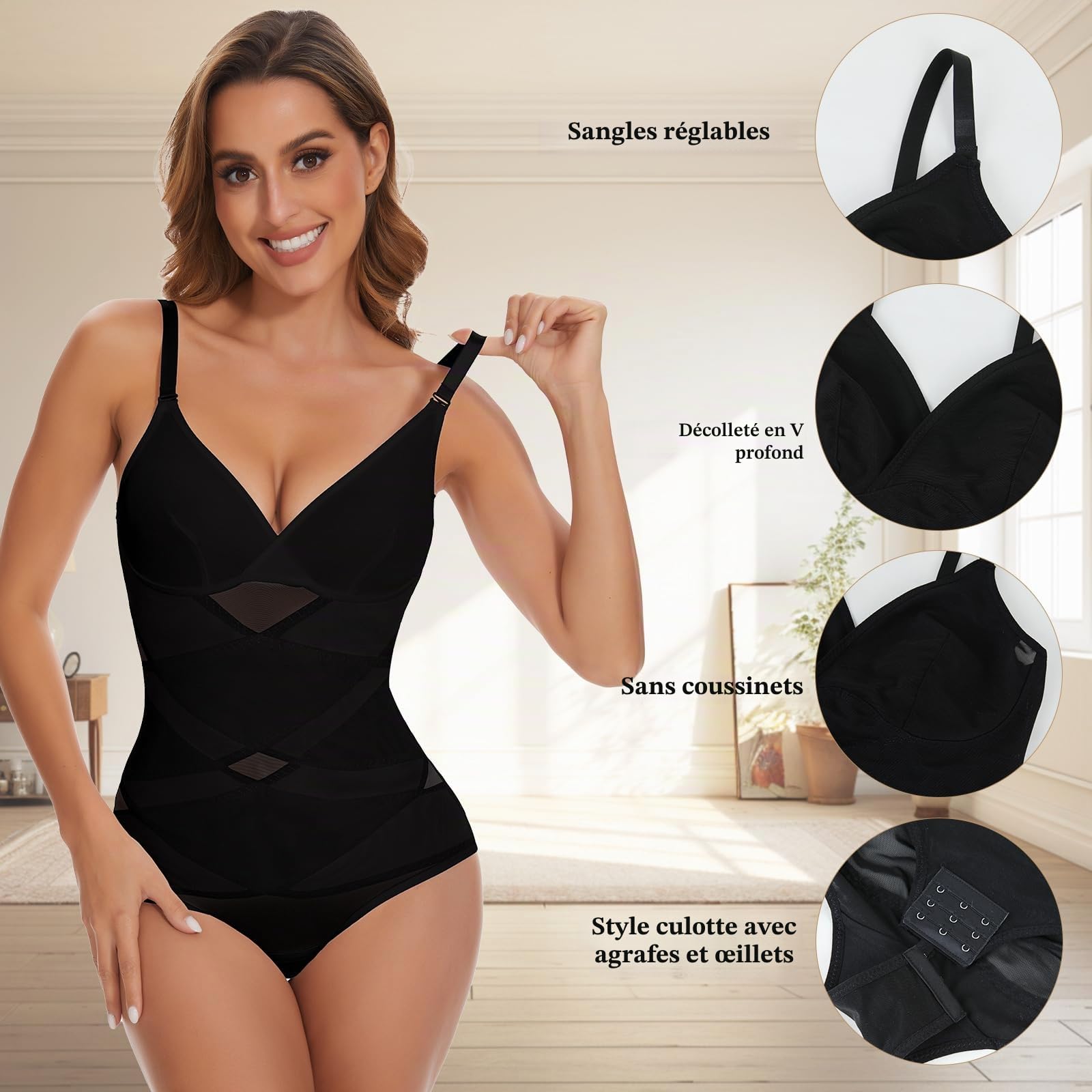 Joyshaper Shapewear Body gainant pour femme avec col en V et soutien-gorge