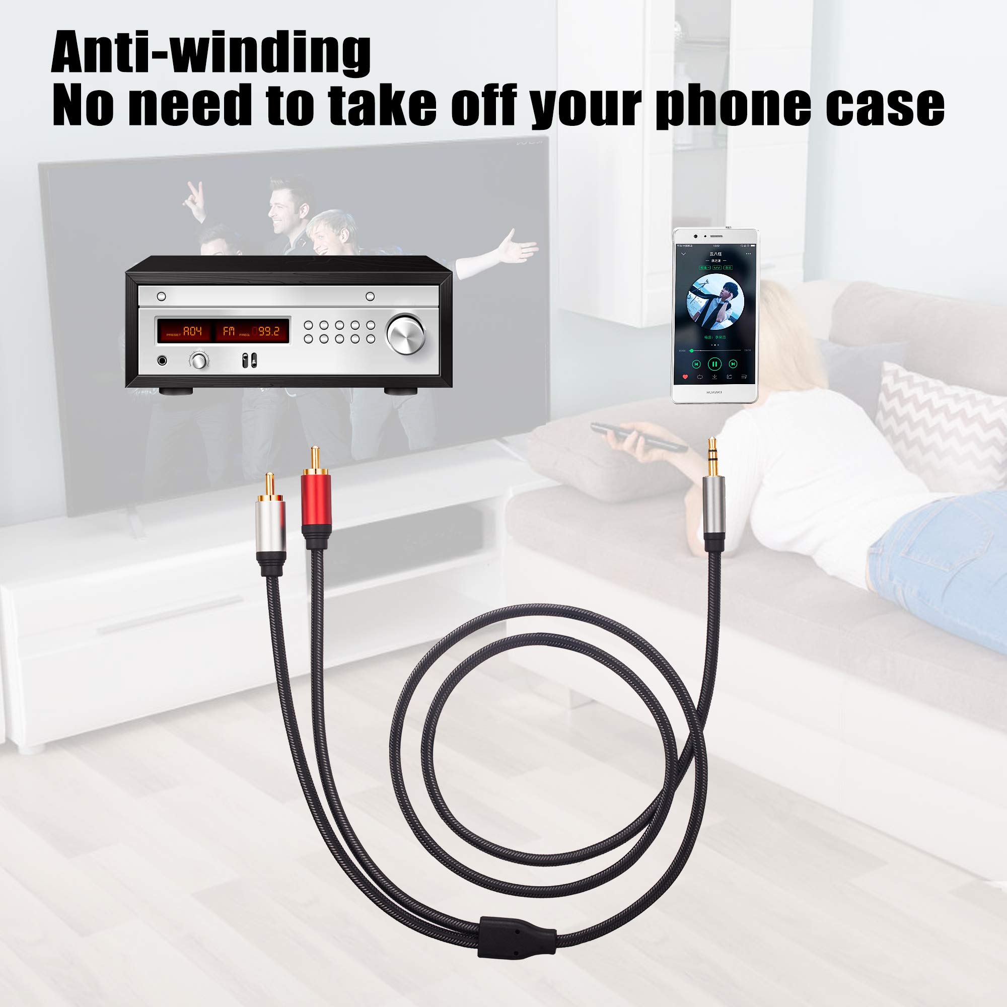 Cable RCA de 12 pies, 3,5 mm macho a 2 RCA macho Cable adaptador de audio estéreo de nailon trenzado AUX RCA Y Cable para smartphones, MP3, tabletas, altavoces, HDTV y más (12 pies/4 m)