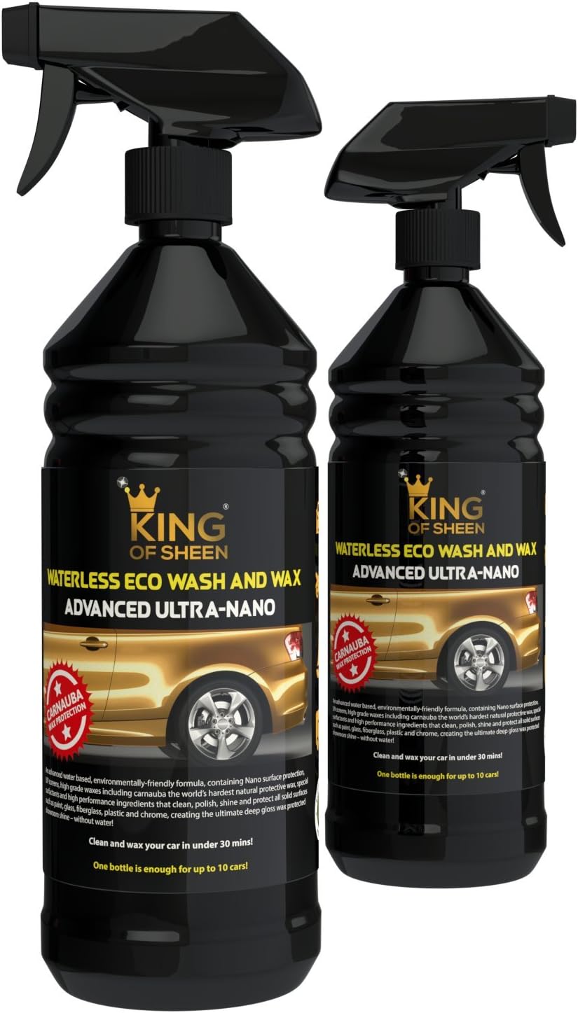 Advanced Ultra Nano Waterless Wash and Wax Car Cleaning Products, with added Carnauba Wax and Nano Polymers for Unrivalled Protection Car Wash Without Water + Showroom Shine (2 x 1Lt)