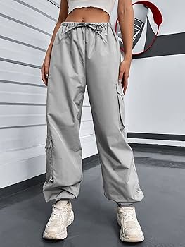 Amazon.com: AIUKE Women's Pants Drawstring Waist Flap Pocket