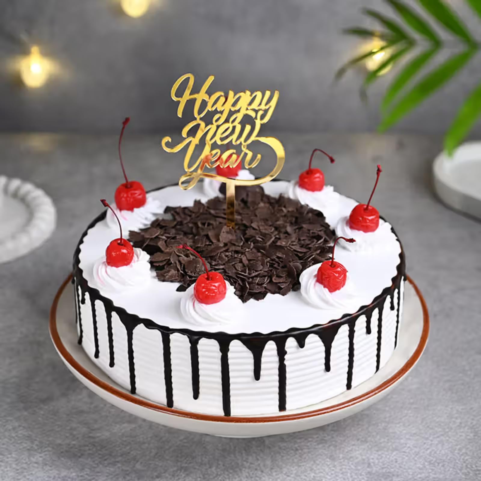 Floweraura New Year Special Fresh Yummy Rich Black Forest Cake With Topper | New Year Celebration Cake | 2025 Celebrations Cake | New Year's Eve Cake | Party Cake (Same Day Delivery) (4Kg)-image-14