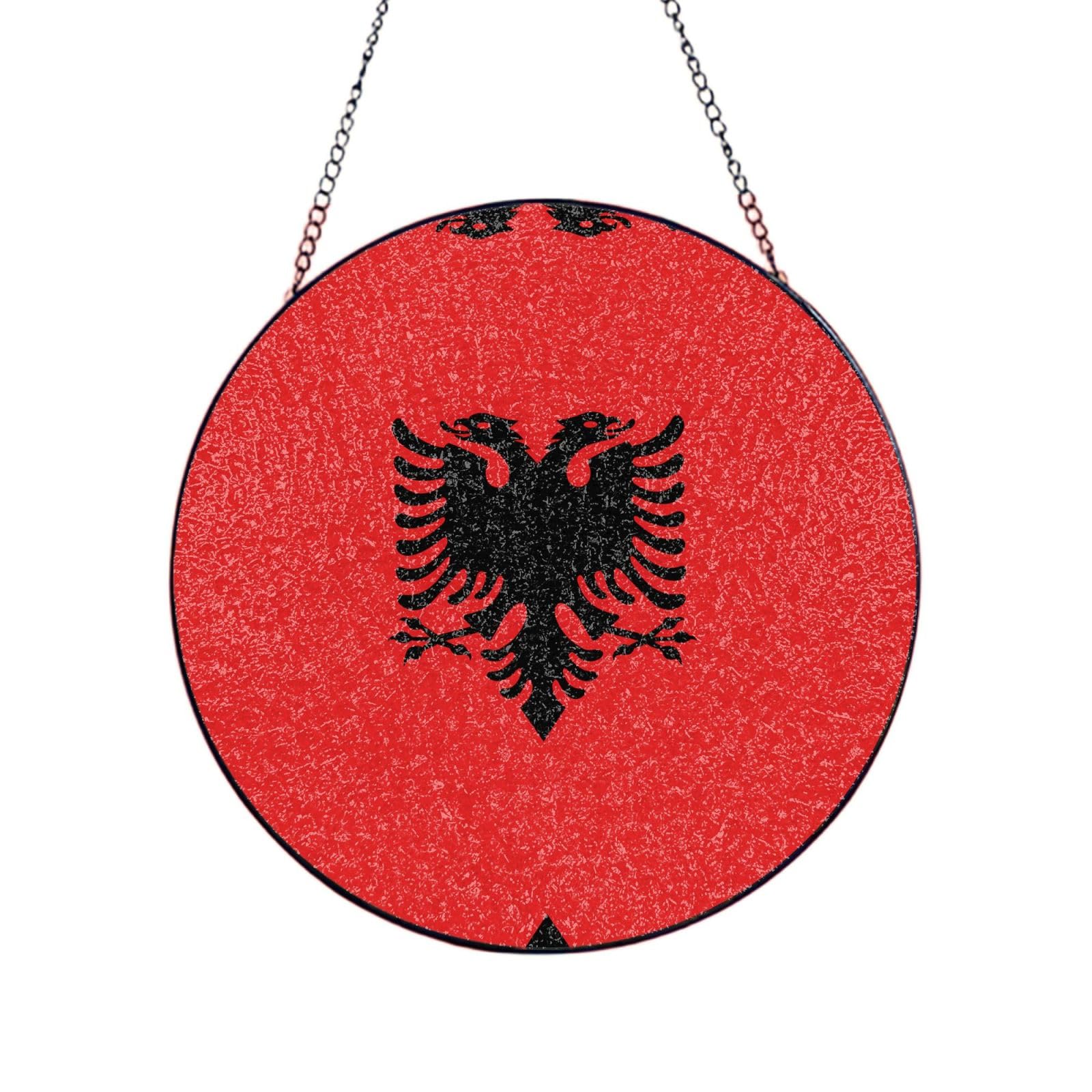 Poezjzw Stained Glass Window Hanging - Albanian Flag Sun Catcher For Door Garden Home Decor Christmas Mother'S Day Birthday Gifts 10in（25cm）