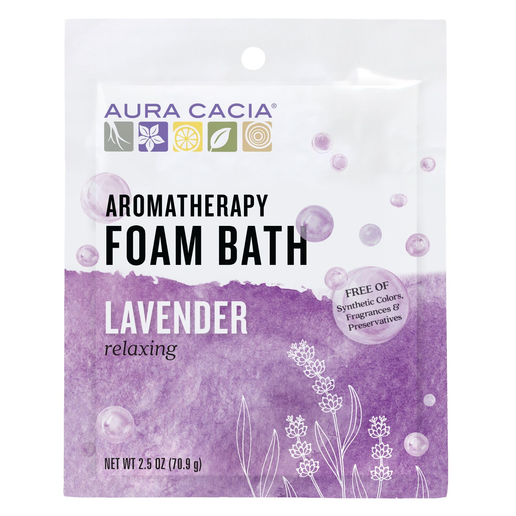 Aura Cacia Aromatherapy Foam Bath, Relaxing Lavender, Calming Bubble Bath with Pure Essential Oils for Relaxation and Soft Skin | 2.5 Ounce (Pack of 1)