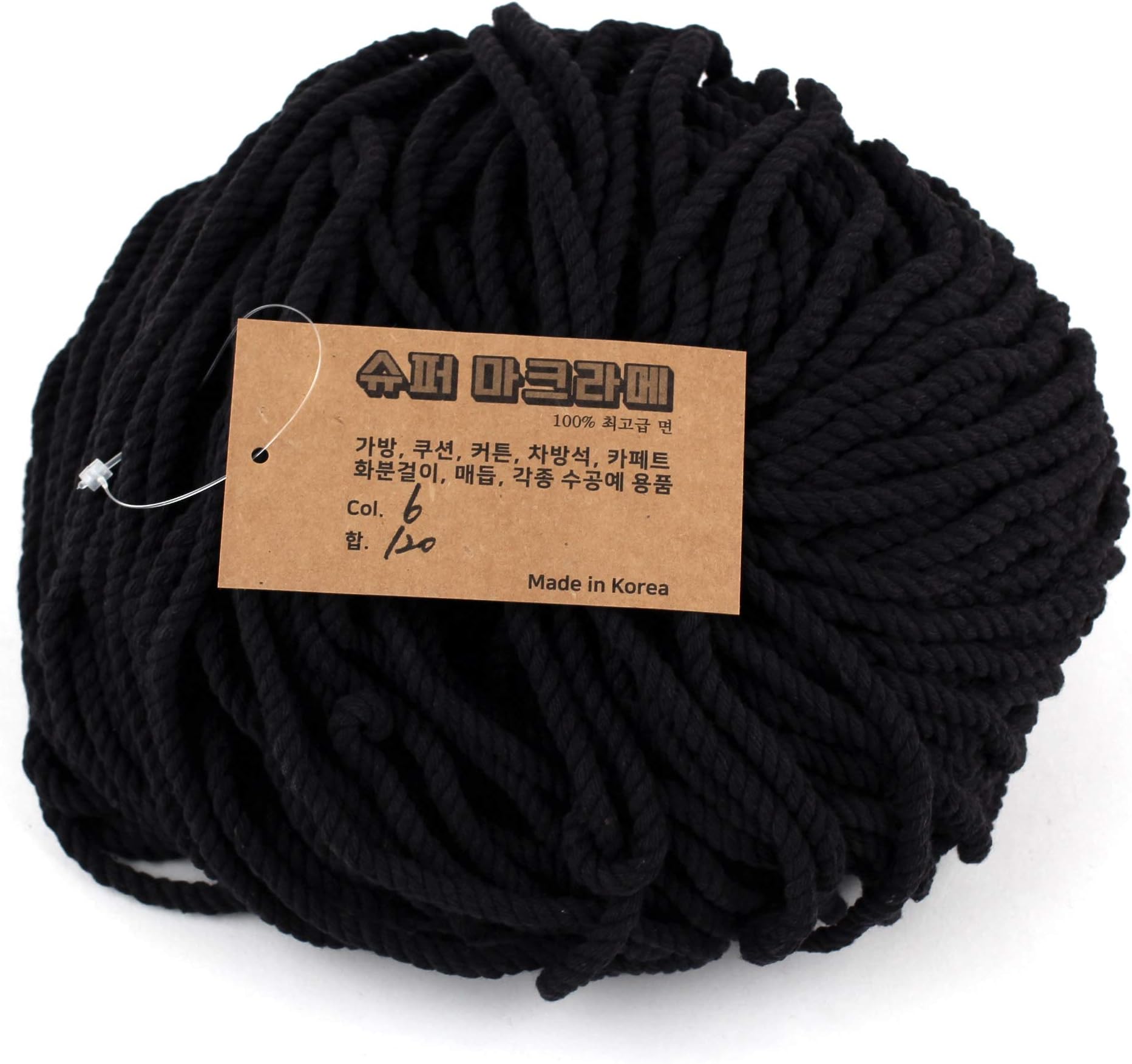 Super Macrame Cord 5mm x 87yd (80m) Black Color Natural Cotton Handmade Wall Hangings Plant Hanger Crochet Dream Catcher DIY Craft Rope