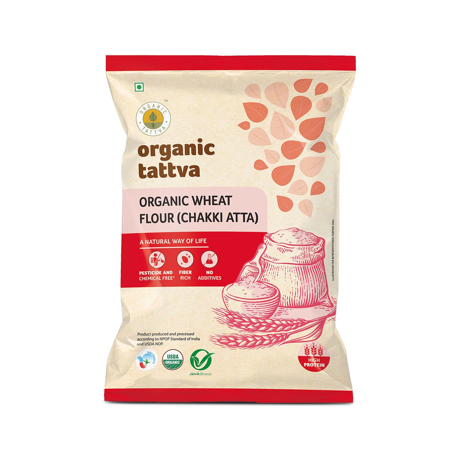 Organic Tattva, Organic Whole Wheat Flour Chakki (ATTA), 5kg