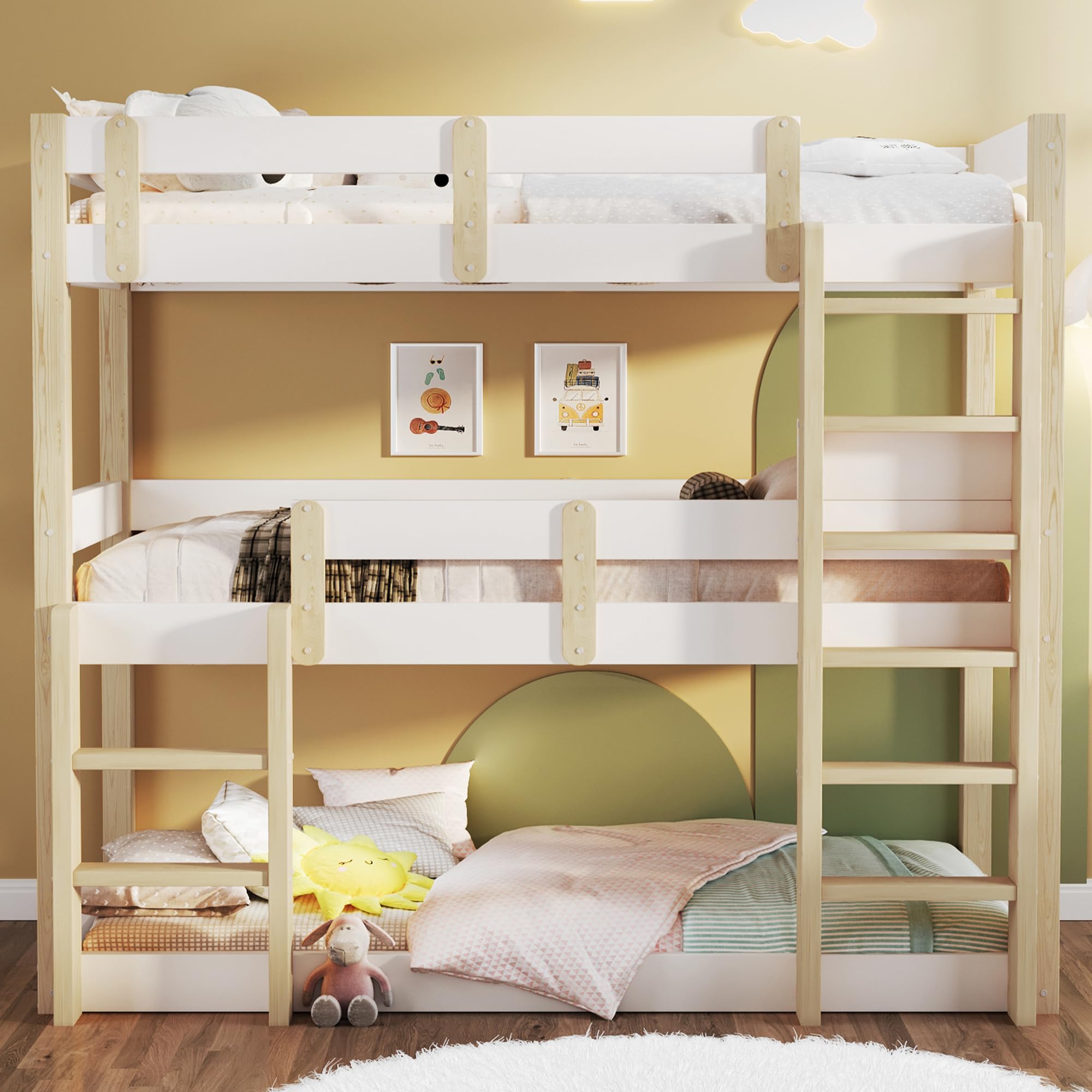 Sapgaks Lit superposé Enfant 90 x 190 cm,lit Mezzanine 2 Places,lit superposé 2 Places Enfants,lit Enfant avec Barriere,lit Mezzanine Enfant,Adolescents et Adultes,Blanc et Naturel