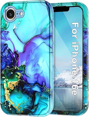 Btscase Funda para iPhone 16e (2025), [probada en caídas de grado militar] Diseño de patrón de mármol delgado, resistente, a prueba de golpes, para