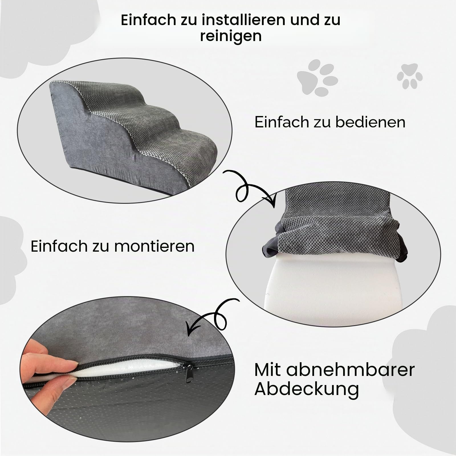 Haustiertreppe für kleine Hunde und Katzen - Komfortables geschwungenes Design, wasserdichte Abdeckung, hochdichte Schaumstoffstufen, langlebig und leicht, 3-lagige Struktur, 55,1 x 39,9 x 35,1 cm