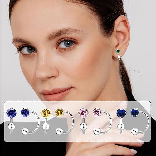 Miniatura 10 de Huggie Half Hoop Earrings for Women Girl Tiny Cartilage Earring Birthstone Stud Earrings For Women Hypoallergenic Stud Earrings Cartilage Earring