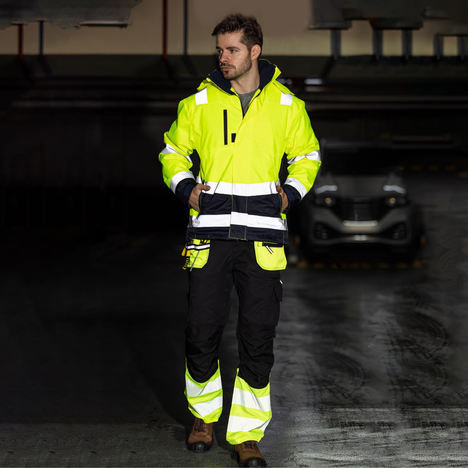 WORK IDEA Vielseitige 3-in-1 Arbeitsjacke mit Reflektoren - Wasserdicht, Winddicht, atmungsaktiv - Ideale Winter-Arbeitskleidung und Warnschutzjacke für alle Jahreszeiten