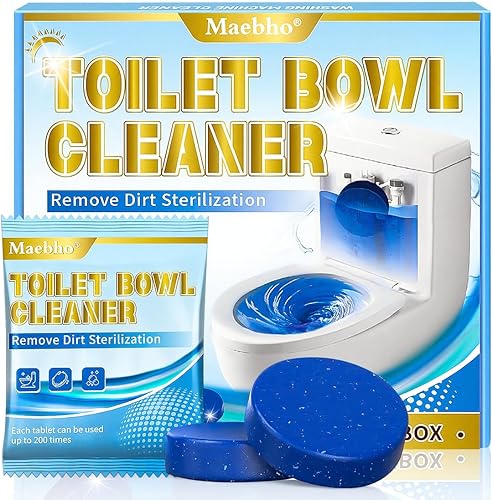 Maebho Tabletas limpiadoras automáticas de inodoro, limpiador de gel azul en tanque, elimina anillos y manchas de agua dura, seguro para sépticos,