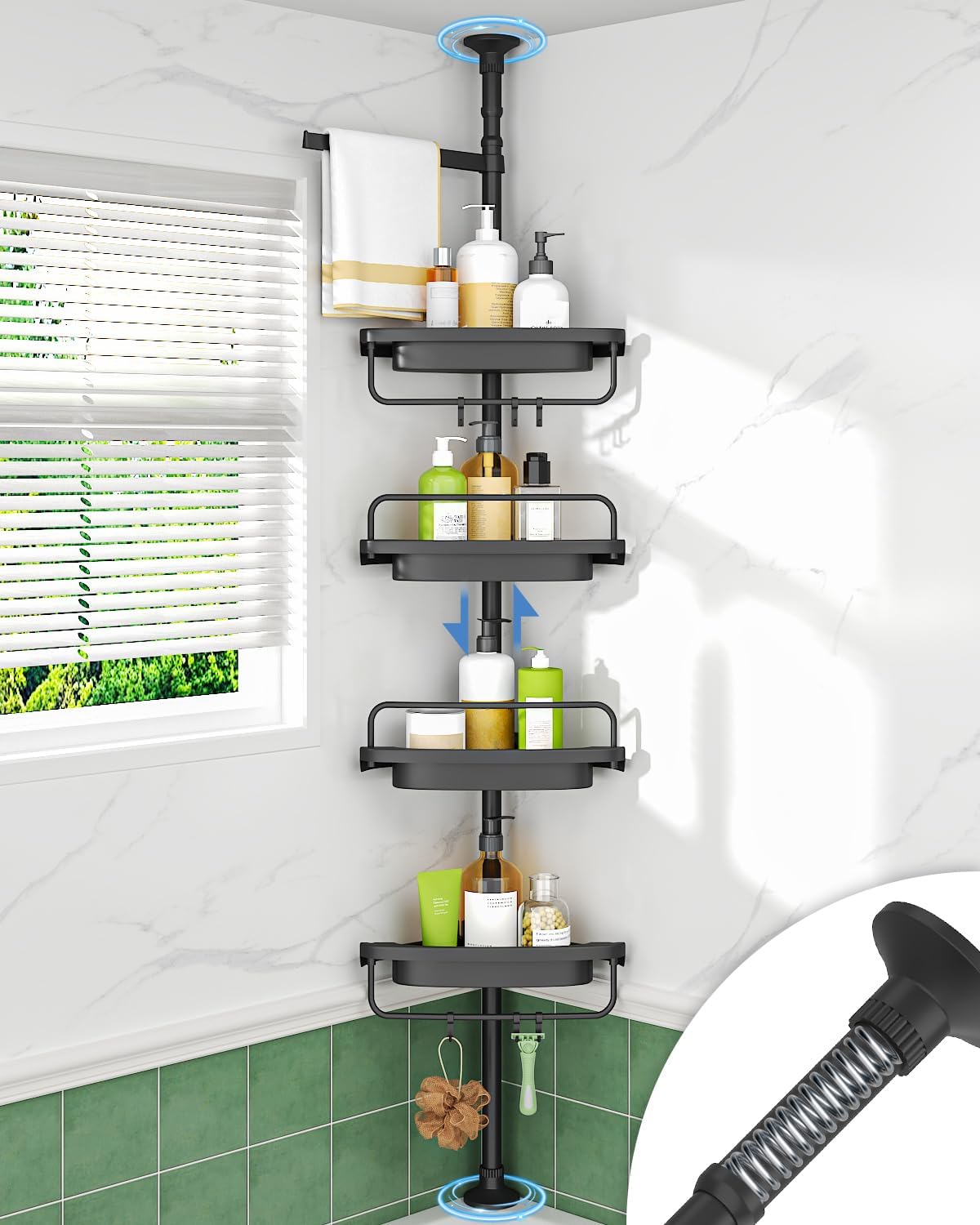 Amazon.com: HAMITOR Corner Shower Caddy Tension Pole: Quick ...