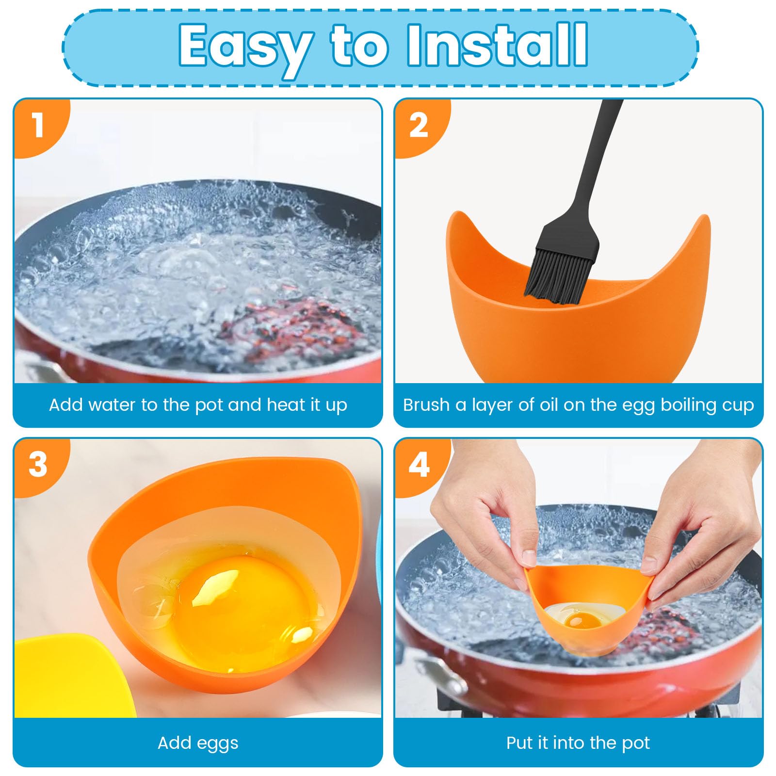 8Pcs Silicone Egg Poacher, Nonstick Egg Poaching Cups, Poached Egg for Stovetop Air Fryer Cooking Accessories