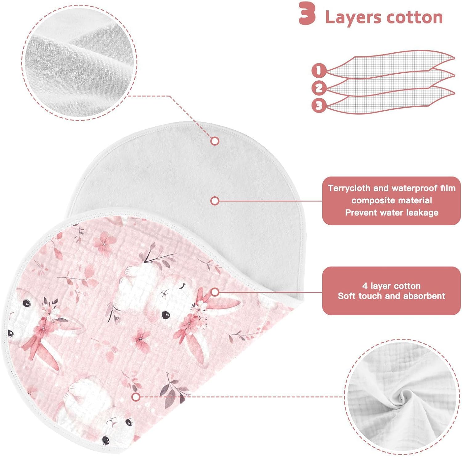 Bow Tie Rabbits Muslin Baby Burp Cloths Feeding Cloths Face Towel Soft and Absorbent Bibs for Newborn Boys Girl- 4 Pack