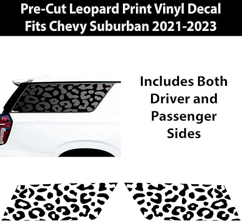 Miniatura 4 de Bogar Tech Designs Calcomanías de vinilo precortadas con estampado de leopardo de animales para ventana de un cuarto compatibles con Chevy Suburban