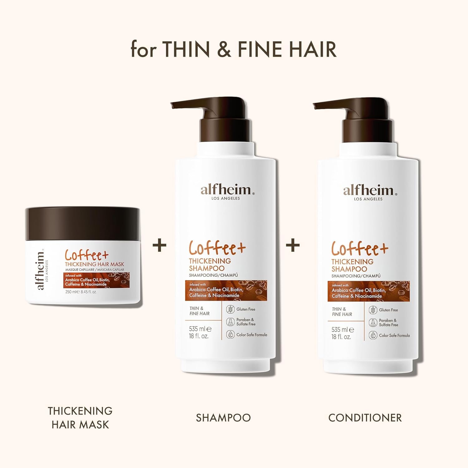 ALFHEIM Caffeine Thickening 3-piece set of shampoo, conditioner and hair mask – Revitalizes Scalp Strengthens Roots & Balances Oil Paraben & Sulfate-Free for Thinning Hair & Oily Scalp Care