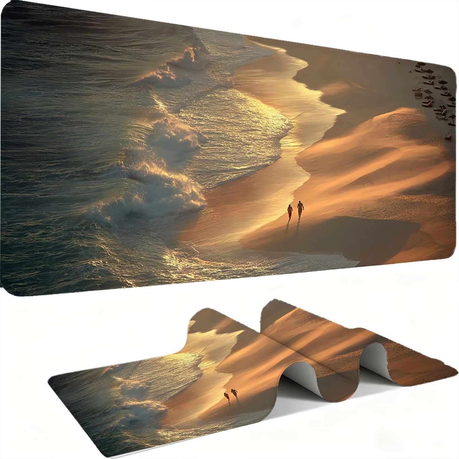 Podkładka pod mysz z piaskiem plażą/krajobrazem XXL 1200 x 600 mm duża podkładka pod mysz szyte krawędzie wodoodporna antypoślizgowa duże rozszerzone akcesoria biurowe do PC, poprawia dokładność i