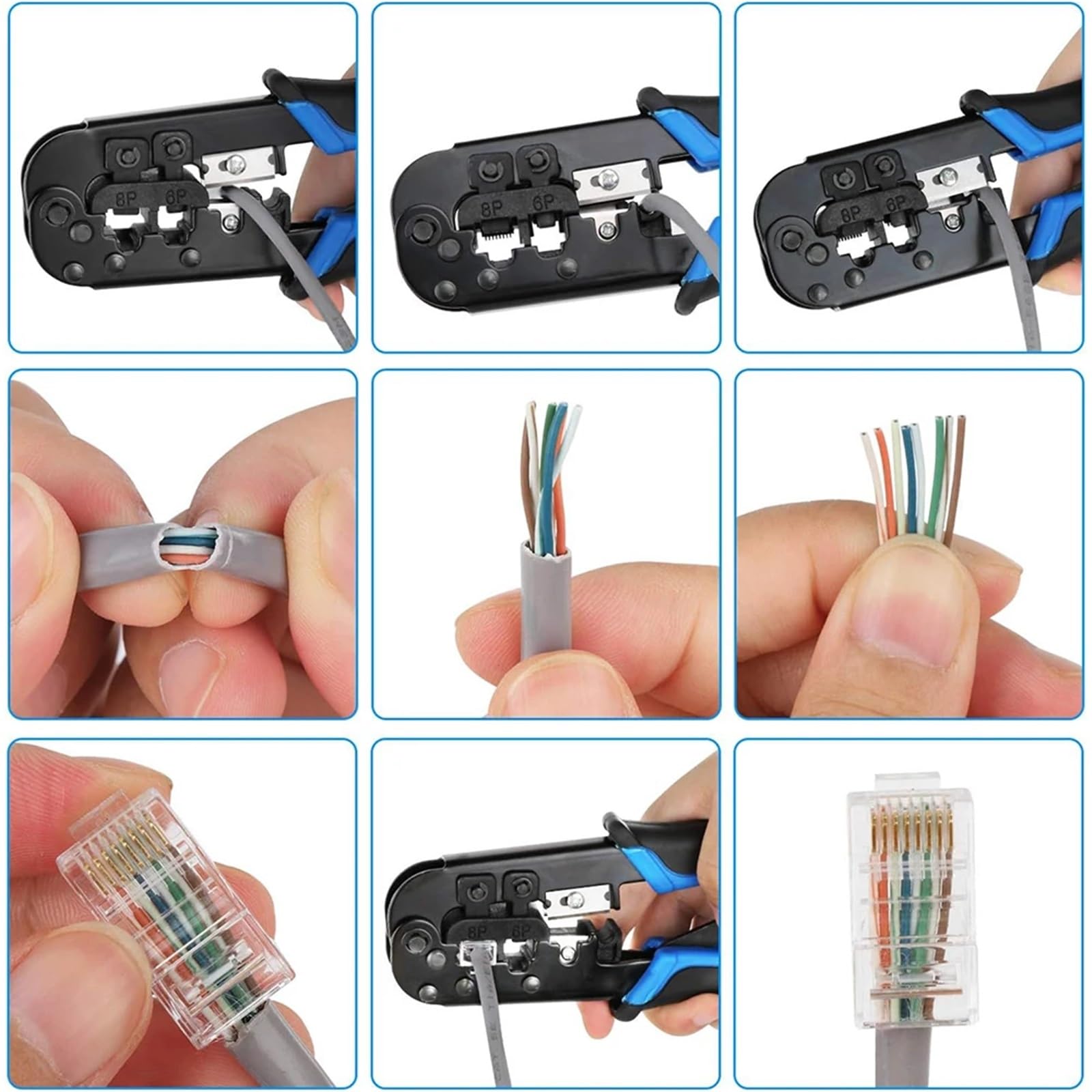 Crimpadora Rj45 RJ11 RJ45, herramienta de prensado, Cable LAN de red Ethernet, cortador Pelacables, alicate for 6P 8P RJ-11/RJ-12 RJ-45
