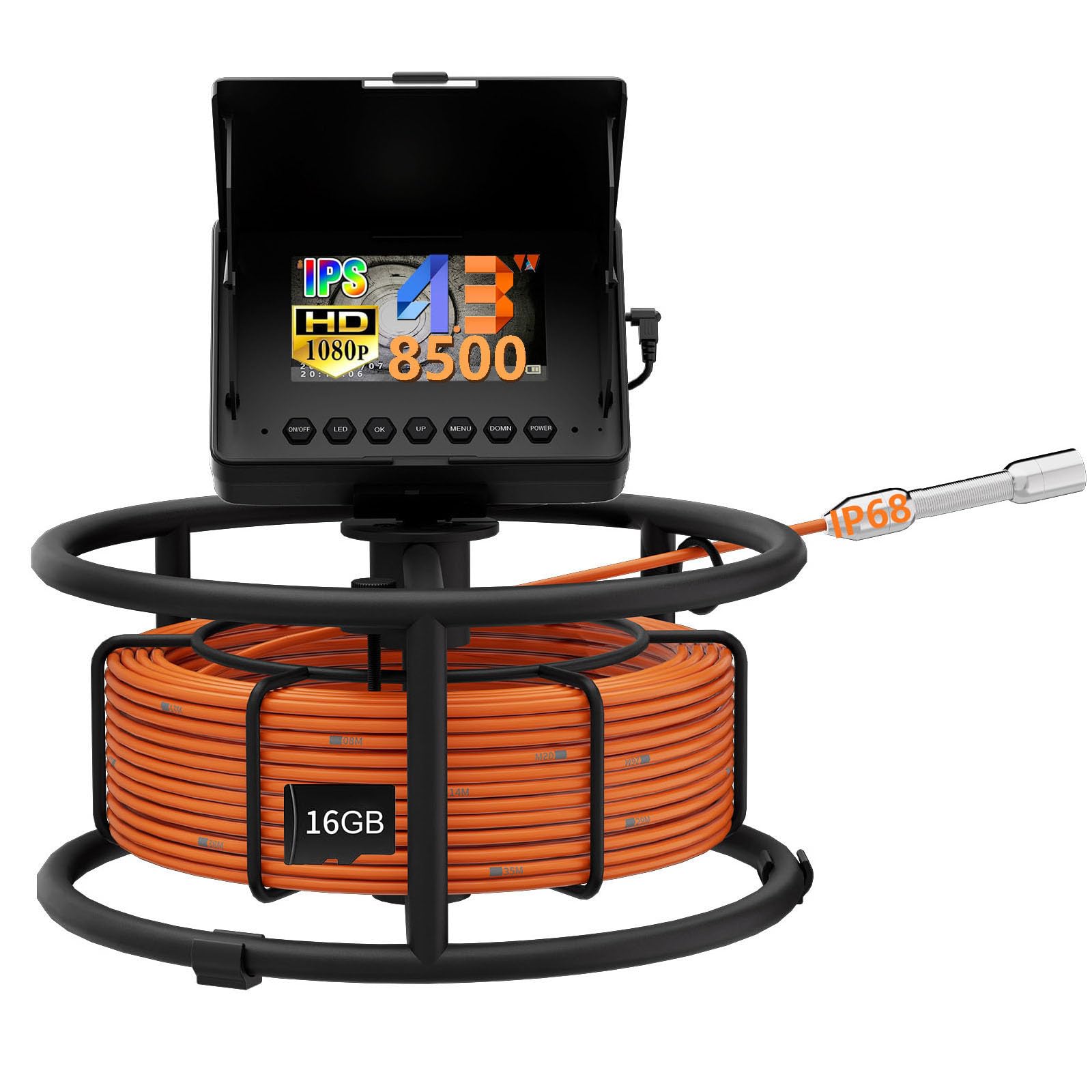 Kamery 4,3-calowe Do Rur Kanalizacyjnych, Kamera Dvr Do Kanalizacji, Kamera Inspekcyjna Ips 1080p Do Węża Hydraulicznego Z 12 Diodami Led, Kamera Inspekcyjna Do Komina Kanałowego Ip68(Size:20 M/65 FT)
