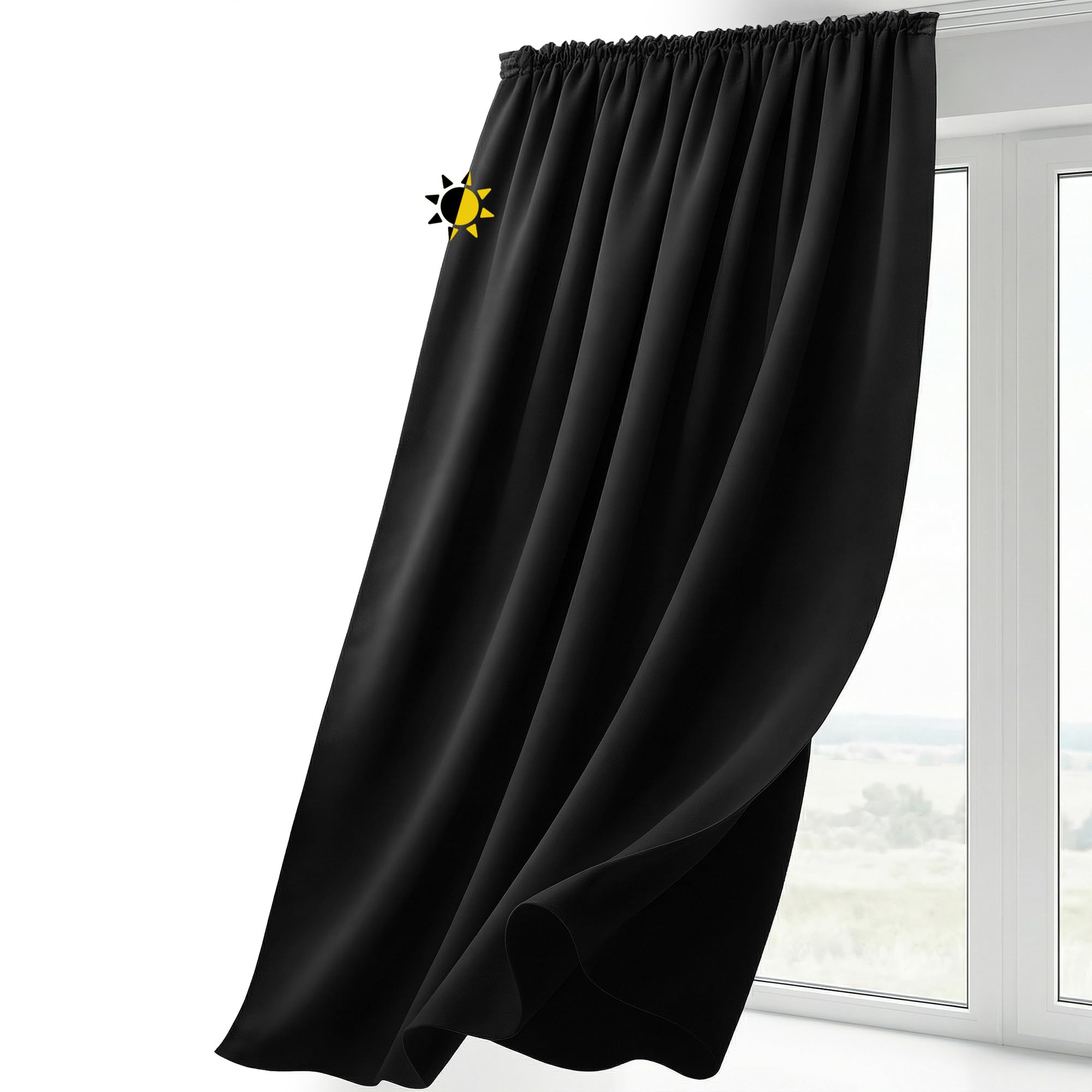 Cortina opaca BEAUTEX negra de 140x145 cm para eliminar la luz molesta en el dormitorio