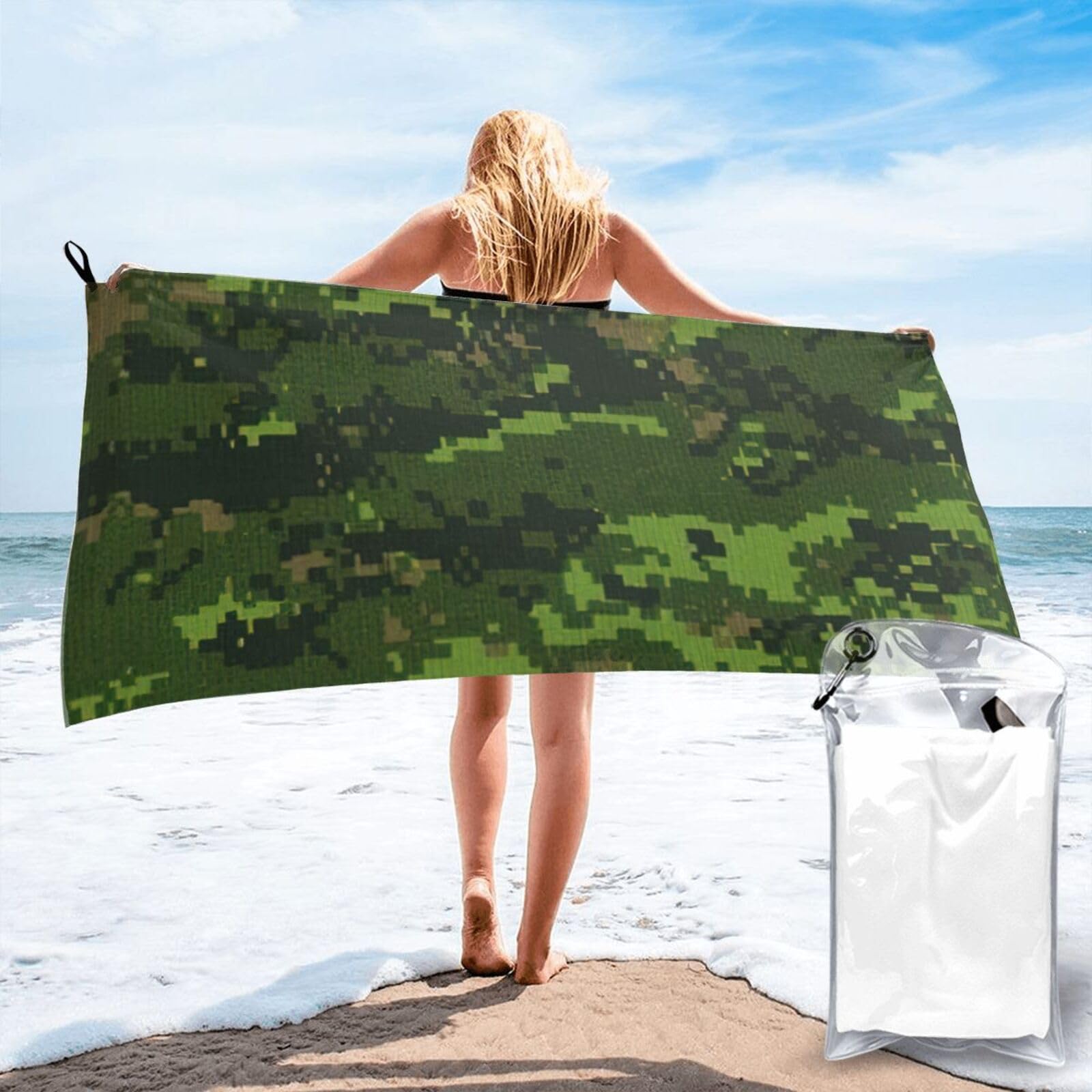AYYQWE Green Army Digital Camouflage Print Lightweight Towel For Men Women Travel Beach Camping Hiking Yoga Swimming Sports