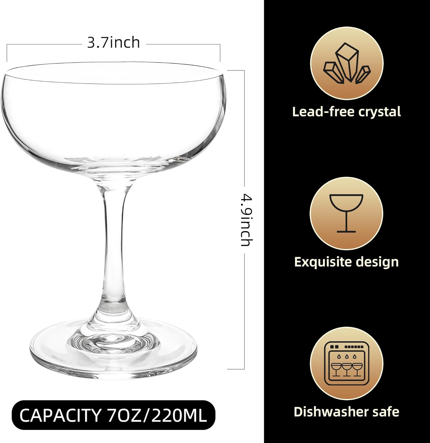 Crystal Coupe Champagne and Cocktail Glasses Daiquiri Manhattan Glasses Set of 6 Martini Drinking Set for Parties, Bars and Gifts, 7 oz - Image 2