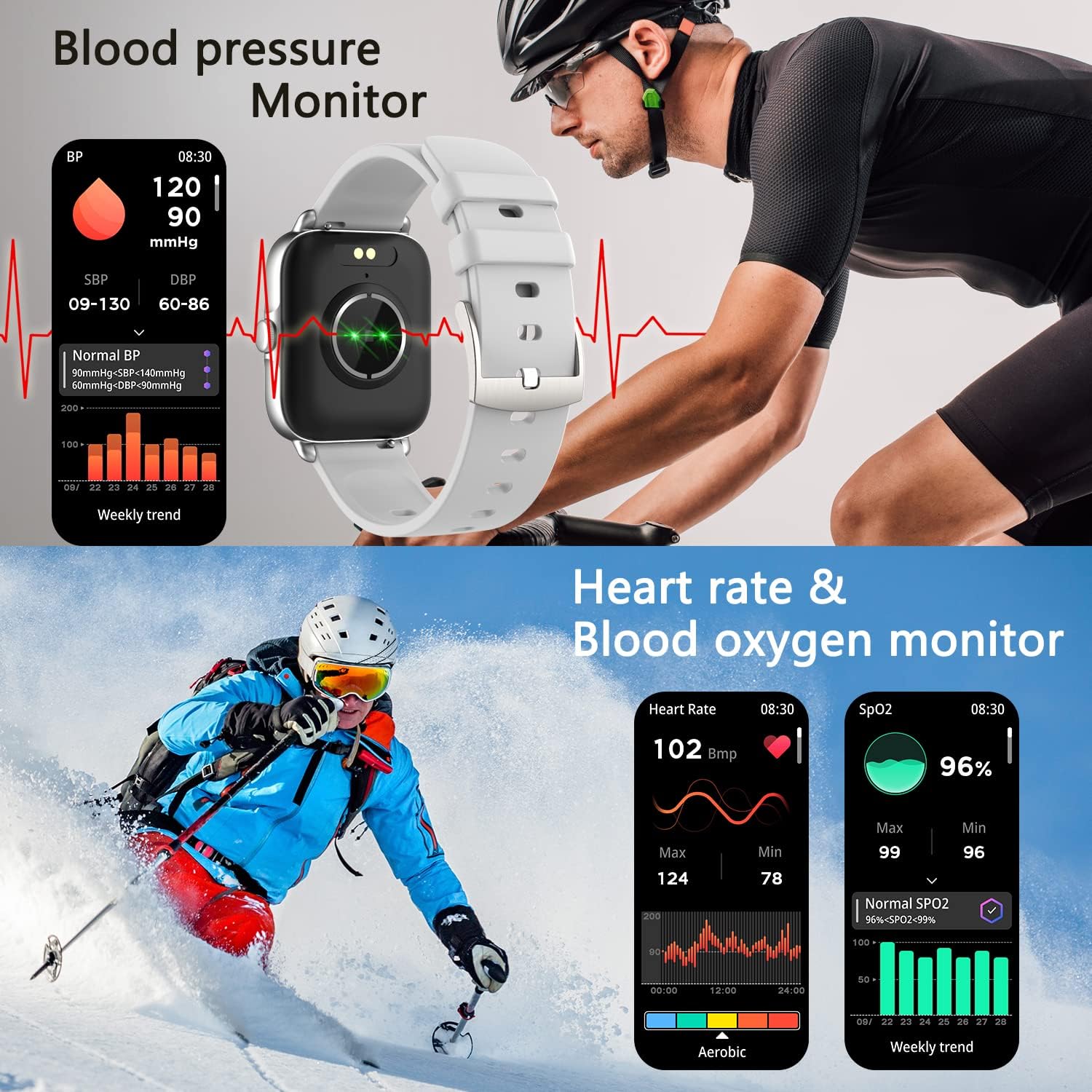 VAOYAO Smart Watch(Call Receive/Dial), 1.7" Full-Touch Screen Smartwatch Fitness Tracker for Android and iOS Phones with Heart Rate & Sleep Monitor, Activity Fitness Tracker Watch for Women Men, Gray