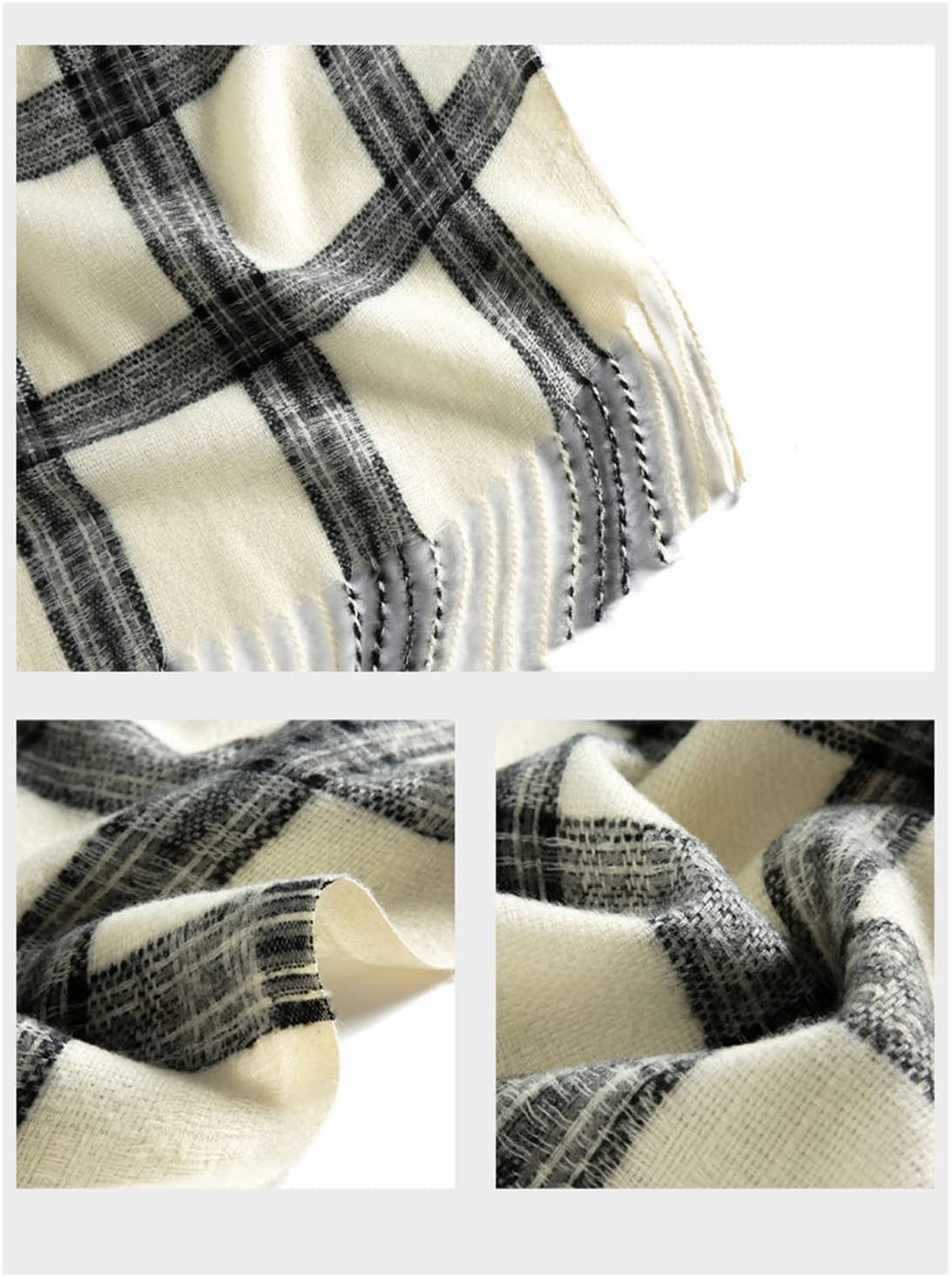 Neu Synthetischer Wollschal, Warmer Winterschal mit kariertem Muster, Dicker weicher Fransenschal, modischer Damen-Wickelschal 65 * 180 cm Mehrweg
