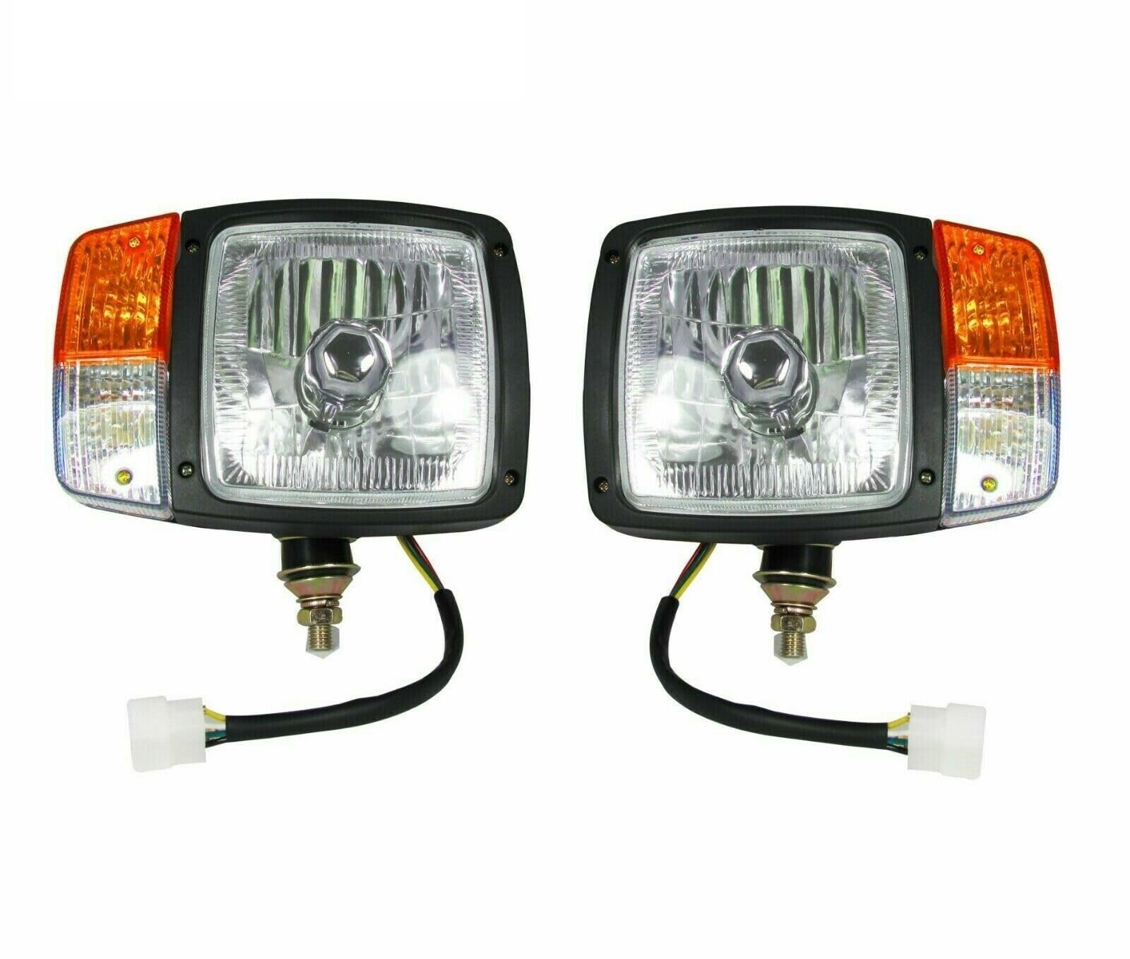 Générico Par de Luces Delanteras para Tractor Lado Derecho e Izquierdo Luz de Conducción Intermitente Posición + Bombillas 3 Funciones Cable con Enchufe