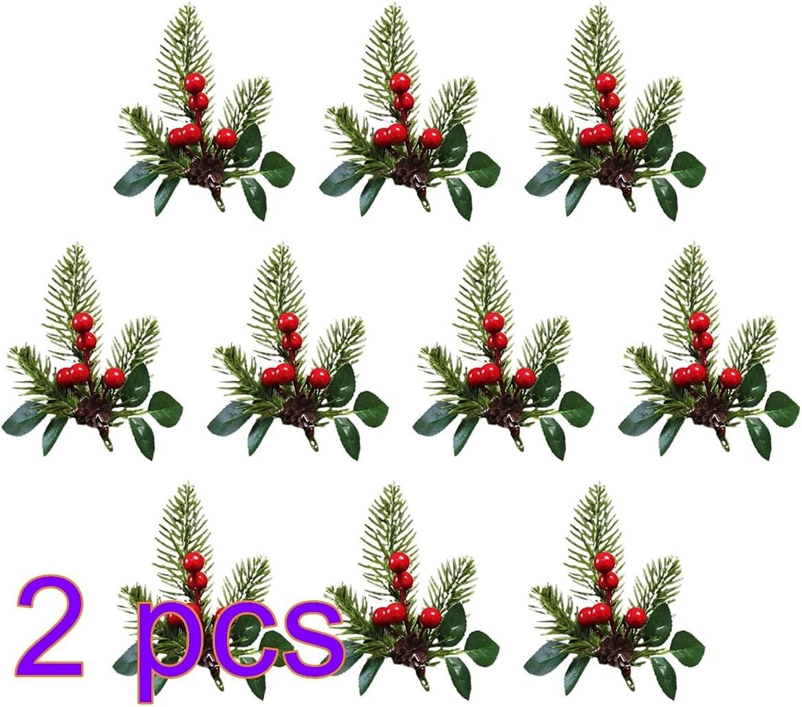 Künstliche Tannennadeln Zweige, Weihnachtskiefer, Künstliche Kiefernnadeln, 20 Stück 5,9 Zoll weihnachtliche rote Beeren