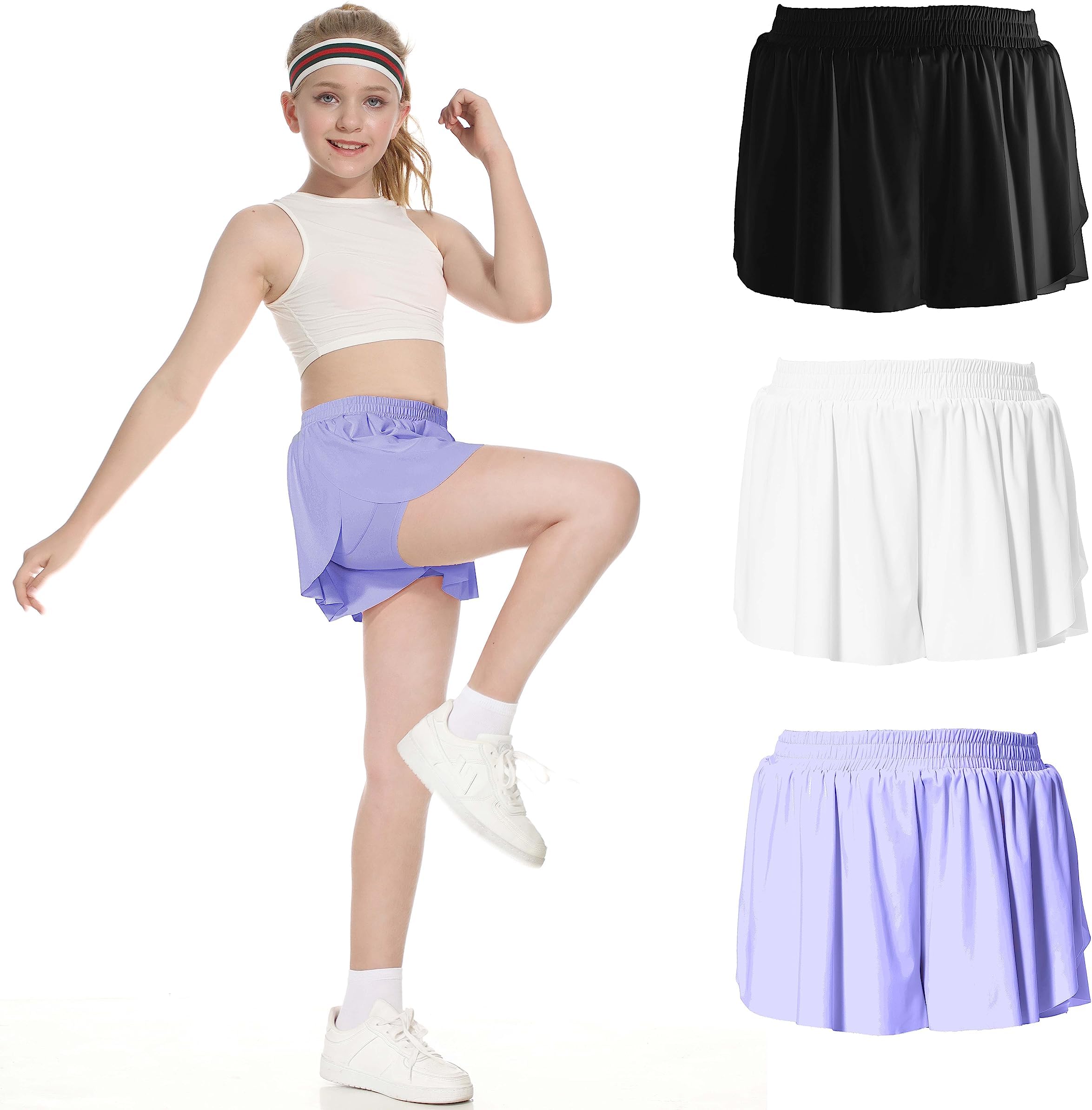 SeawhisperGirls Athletic Flowy Butterfly Shorts 2-in-1 Girls Skirts Skorts,Preppy Clothes for Tennis,Golf,Cheer Practice,Running Sports
