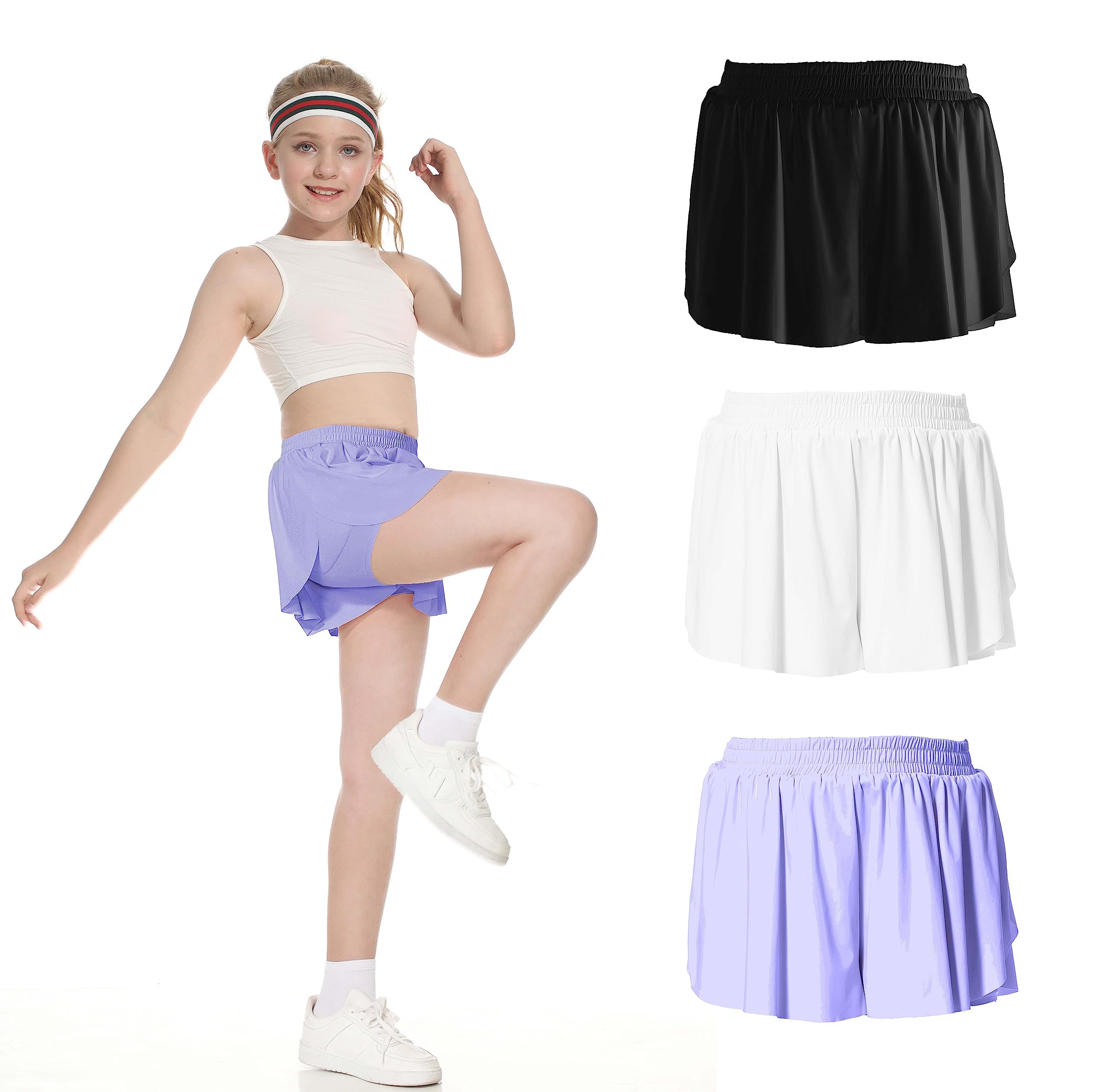 Girls Athletic Flowy Butterfly Shorts 2-in-1 Girls Skirts Skorts,Preppy Clothes for Tennis,Golf,Cheer Practice,Running Sports