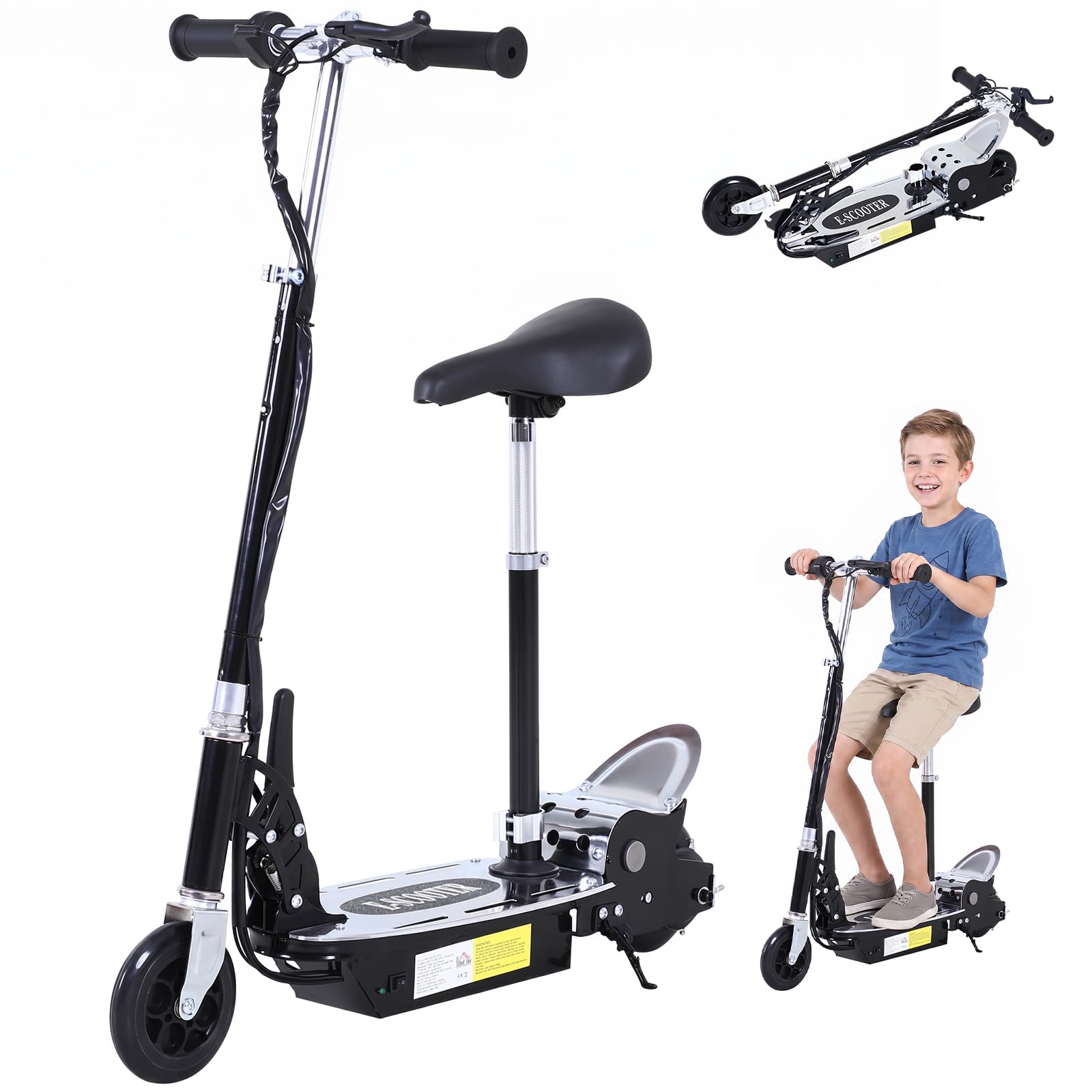 HOMCOM Electric Scooter for Kids, Folded Powdered Scooters for Ages 7-12 Years w/ 120W Motor, Up to 10km/h, 8km, Adjustable Ride on Toy, Black