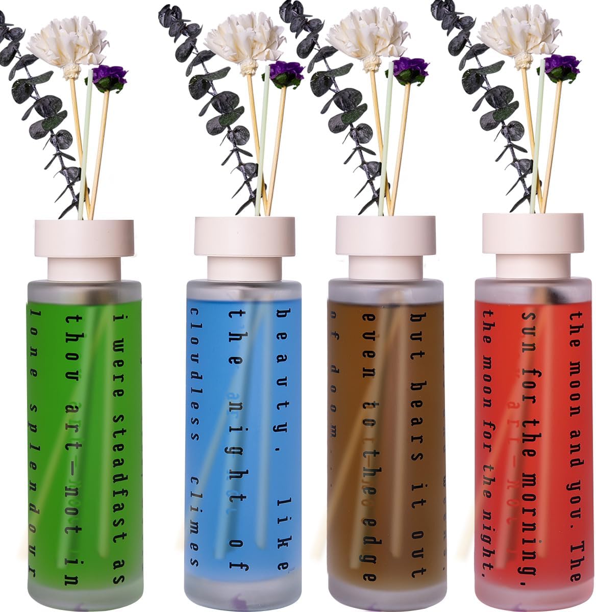 Ikeda Fragrance Reed Diffuser Set of 4Pcak/20.28 Fl.oz, Home Fragrance Diffuser with 16 Sticks, Bathroom Air Freshener,Scented Oil Diffusers for Home & Office