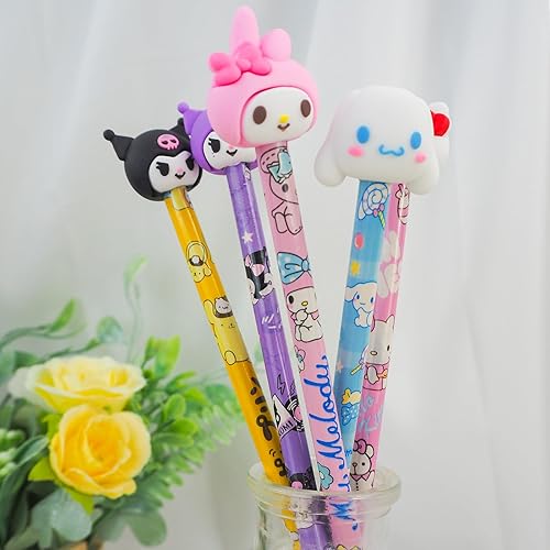 Miniatura 7 de Juego de papelería kawaii, 18 piezas, bonitos suministros escolares para niños, incluyendo lápices, borradores, adornos para lápices y sacapuntas,