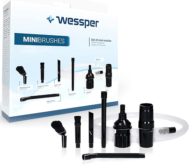 Wessper Mini zestaw akcesoriów do odkurzacza, 30/35 mm, 8-częściowy zestaw, dysze do dokładnego czyszczenia. adapter, pudełko do przechowywania, uniwersalne zastosowanie, zestaw do czyszczenia PC