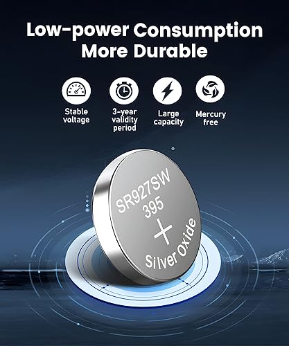 Miniatura 8 de YKM 40 Count 395 SR927SW 1.55V Silver Oxide Watch Batteries 395399 LR927 AG7 Button Cell Battery