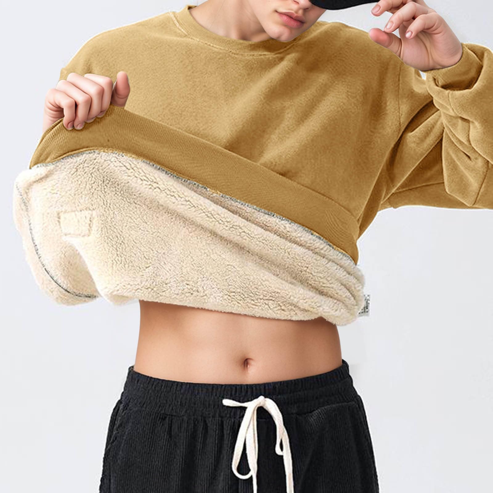 Jersey de forro polar para hombre, sudadera cálida de manga larga, jersey de invierno, suéter térmico grueso, monocolor, parte superior, suéter de invierno, suéter de trabajo, cuello redondo
