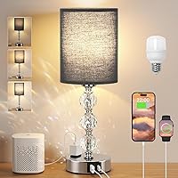 Vista 11 de Lámparas de Mesita de Noche Táctiles Grises para Dormitorios - Lámpara de Mesa de Cristal con Puerto de Carga USB C+A y Toma de Corriente, Lámpara