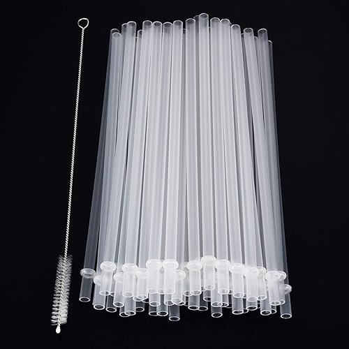 Vista 9 de Jovitec 50 popotes de plástico reutilizables para vasos, tarros de masón, batidos de leche, popotes reutilizables de plástico duro con cepillo