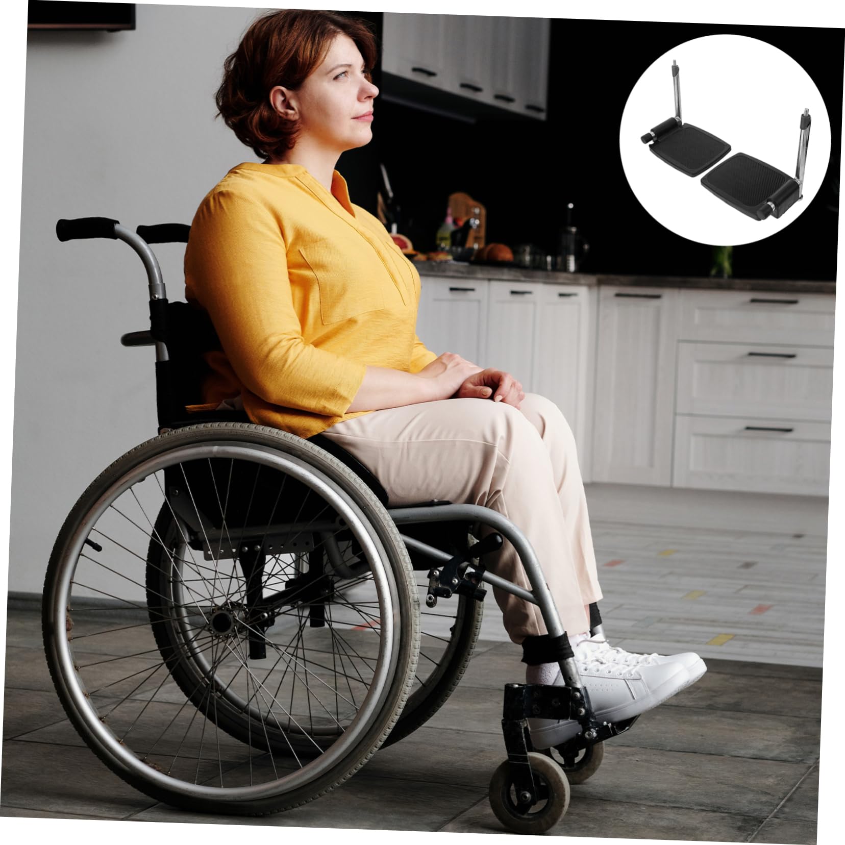 Pedal de Silla de Ruedas Negro de Aleación de Aluminio, Par | Barra de Soporte, Diseño Antideslizante, Adaptación, Accesorio para Reposapiés