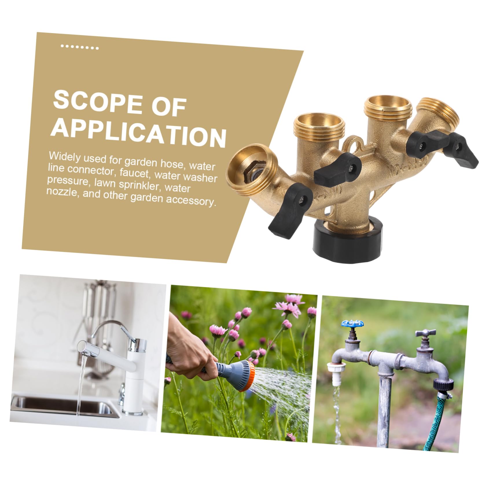 jojofuny Sdoppiatore Rubinetto Giardino in Ottone a 4 Vie, Valvola a Sfera, Senza Perdite, Facile da Installare per Irrigazione e Lavaggio Auto