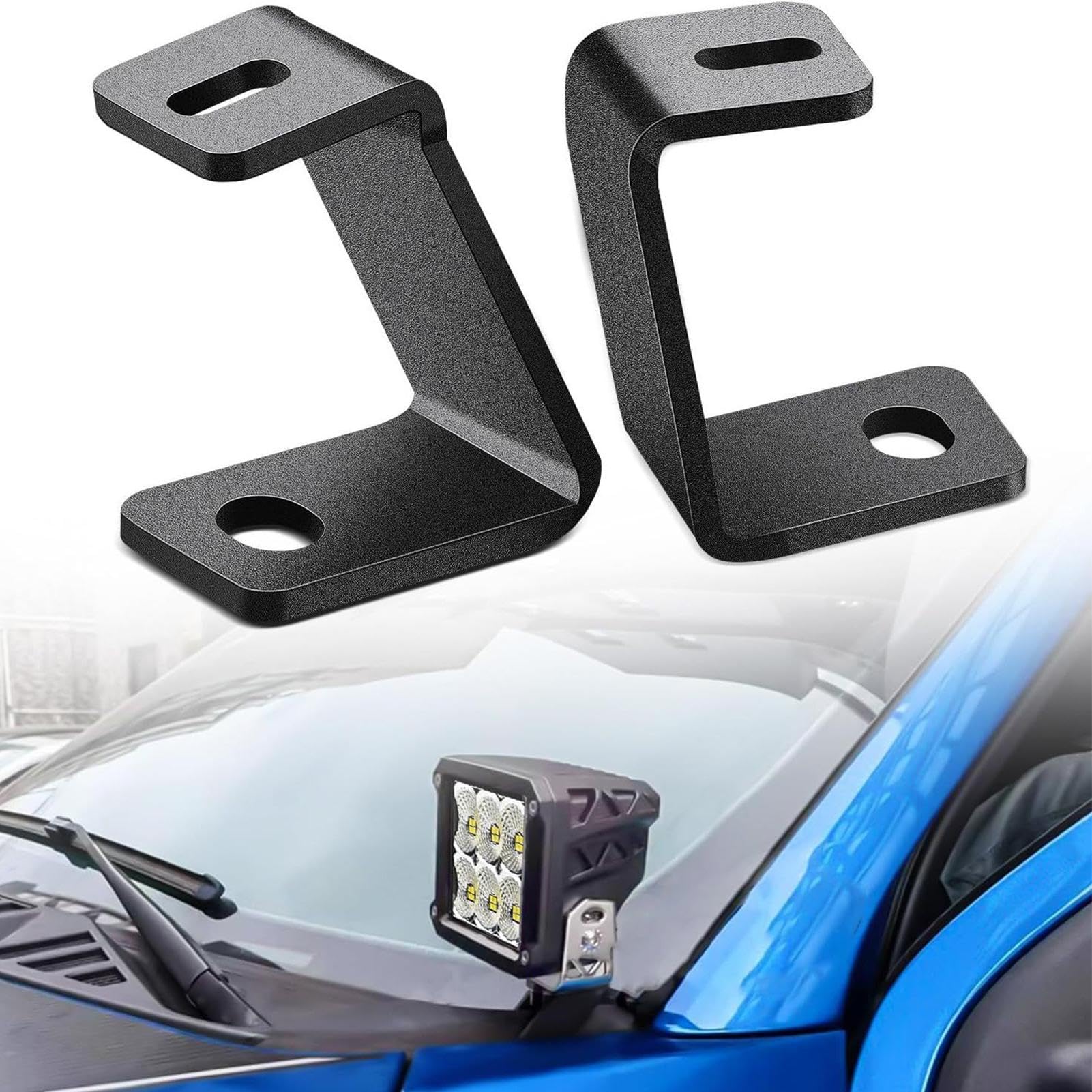 LED-spotbeugel voor kap, montagebeugels voor voorruitscharnier - Autokap LED -werklamphouder,2 stuks montagevoeten voor off-road LED-podlicht aan de voorzijde van de A-stijl