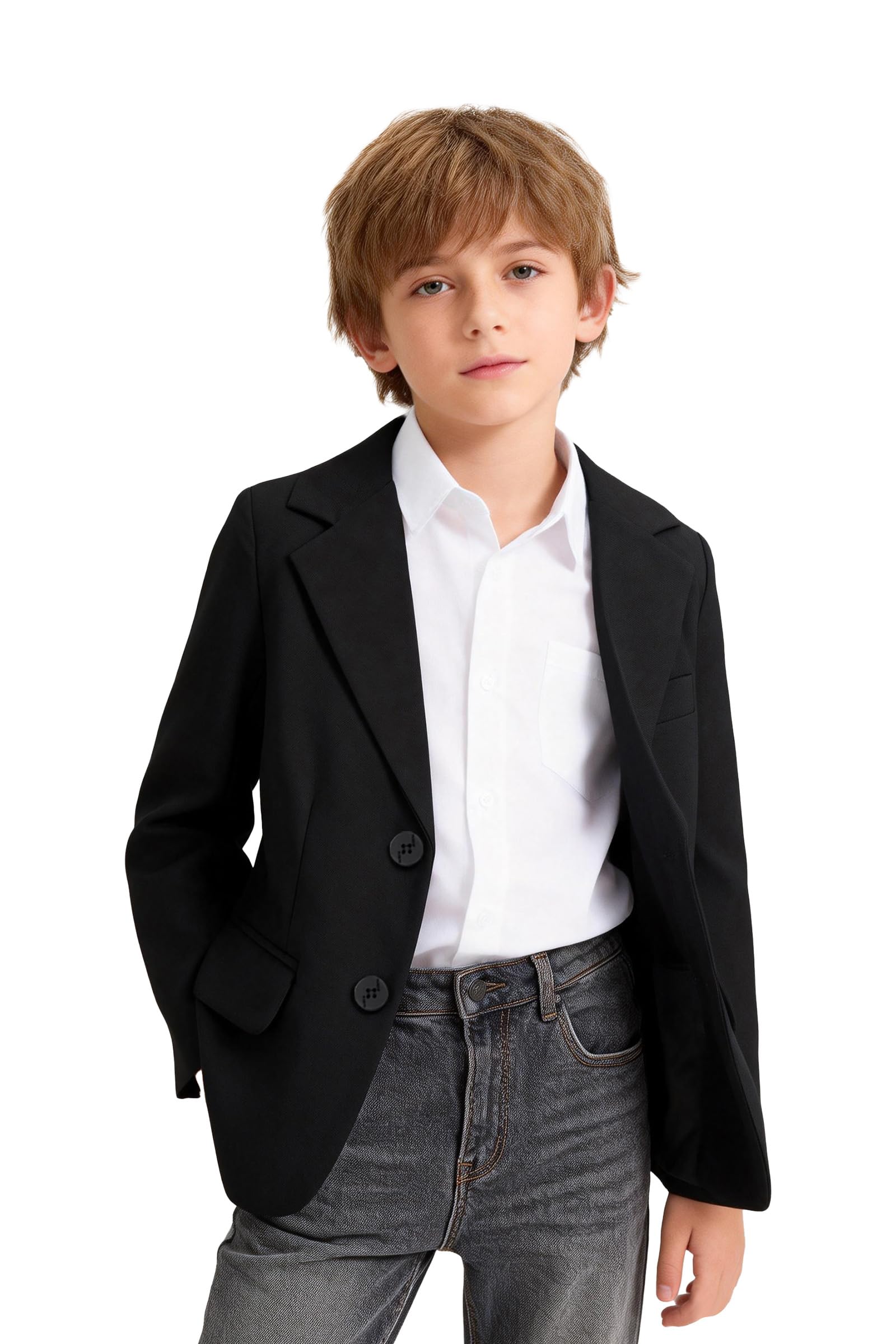 LOLANTA Blazer Décontracté pour Garçon, Veste de Costume Unie, Simple Boutonnage avec Poches à Rabat, 5–12 Ans