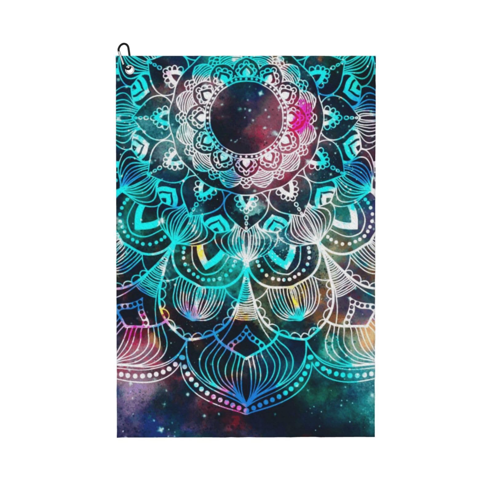 Oudrspo Abstract Mandala Graphic Design and Watercolor Microfiber Golf Towel with Carabiner Clip, 16x24 Inch Absorbent Waffle Weave Towel for Golf Bags