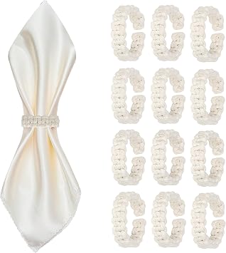 Meplait Napkin Rings Set of 12, Handmade Cotton Napkin Ring Boho Napkin Holder for Banquet Wedding Party Dining Table Decor 12, White