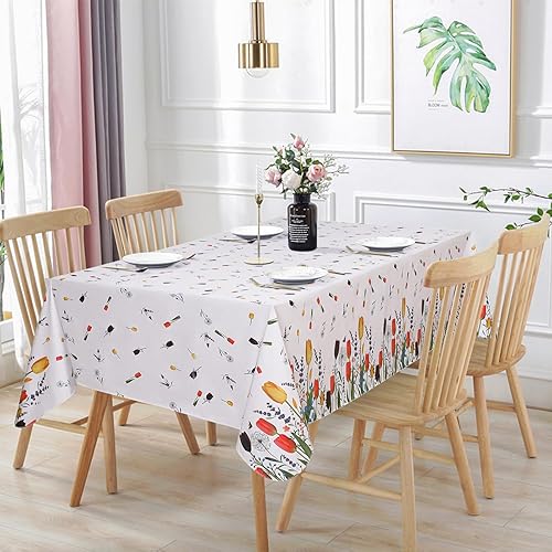 Vonabem Mantel rectangular de PVC 100% impermeable, mantel de vinilo con reverso de franela, a prueba de derrames de aceite, lavable, para